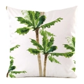Close-up of tropical green palm tree watercolor print on square white cushion cover - Watercolor Palm Tree Style (1)