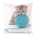 Square faux silk cushion cover featuring a cute grey kitten playing with a blue yarn ball - Kitten Playing with Yarn Ball Style (11)