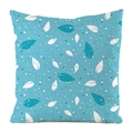 Housse de coussin décorative bleu ciel avec motifs de feuilles blanches et bleu sarcelle - Points de Feuilles Bleu Clair (7)