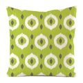 Square grass green ikat geometric cushion cover with white and grey textured patterns - Square