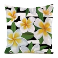 Housse de coussin carrée avec rayures noires et blanches et motif fleurs de frangipanier - 45x45cm / Rayures Noir Blanc Frangipanier (7)