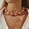 Ethnic style choker with pink marble resin beads and golden spacers for women - Lotus Pink