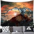 Detail of a fantasy dragon wall tapestry hanging above a sofa in a modern living room - 150cmx150cm / 未来城巨龙(6)