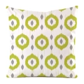 Square faux silk cushion cover featuring green and grey geometric ikat patterns - Square