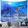 Detail of dragon tapestry hanging above a sofa showing fantasy mountain and planet landscape - 外星极地三龙(3)