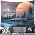 Futuristic sci-fi city landscape tapestry with giant planet motif for wall decor - 5 / 100x70(Peach Skin)