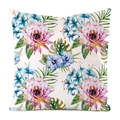 Tropical silk cushion cover featuring pink flowers and monstera leaves on white background - Watercolor Pink Purple Tropical Flower Style (5)