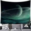 Alien planet sci-fi tapestry with cosmic rings and nebula hanging above a modern sofa - 13 / 100X70