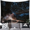 Detailed view of large cave tapestry with glowing blue lights in a cozy living room - 8 / 100x70(Peach Skin)