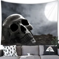 Dark gothic skull tapestry with moon and clouds hung over a sofa in a modern room - 11 / 100x70(Peach Skin)