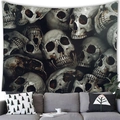Gothic skull pattern wall tapestry displayed as home decor above a modern grey sofa - 10 / 100x70(Peach Skin)