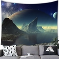 Sci-fi alien planet tapestry showing cosmic landscape with mountains and lake on living room wall - 10 / 100X70