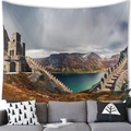 Detailed high-definition print of a medieval castle lake scene on decorative wall tapestry - 9 / 100X70