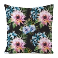 Faux silk pillowcase with watercolor tropical flowers and leaves on black background - Black Background Tropical Flower Watercolor Style (6)