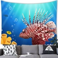 Vibrant deep sea lionfish tapestry hanging on wall above sofa for home decor - 100X70 / Peach Skin / 条纹狮子鱼(14)