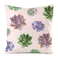 Pink satin faux silk cushion cover with green and purple succulent plant print - Pink Background Succulent Plants Style (7)