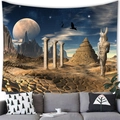Mystical Egyptian fantasy tapestry with pyramids and Anubis for living room wall decor - Peach Skin / 100x70cm / Ancient Egypt Illusion Anubis (Pattern 13)
