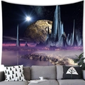 Close-up of alien city tapestry with glowing stars and purple sci-fi landscape - Peach Skin / 100x70cm / Blue Iceberg Alien Landscape (Pattern 10)