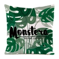 Square cushion cover with green monstera leaf print and Urban Garden text - Monstera Urban Garden Text Style (3)