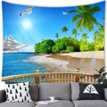 Tropisch strandtapijt met oceaanlandschap en palmbomen in een moderne woonkamer - 100x70(Perzikhuid) / Zonnig Strand Tropisch