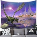 Green dragon fantasy wall tapestry with purple star sky over a grey sofa - 150cmx150cm / Starry Sky Green Dragon (2)