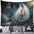 Gothic tapestry with red-haired angel and swan by a snowy lake for wall decor - Red Hair Angel (2) / 150x100(Peach Skin)