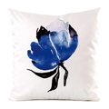 Dettaglio della stampa floreale acquerello blu su federa in raso bianco decorativa - Stile Artistico Floreale Blu (4) / 45x45 cm