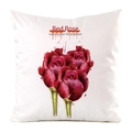 Dettaglio della federa in finta seta bianca con design ad acquerello rose rosse - Stile Acquerello Tre Rose Rosse (2) / 45x45 cm