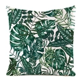 Quadratischer Kissenbezug mit grünen Monstera- und Tropenblättern auf Weiß - Frisch Weiß Basis Tropisches Grün Stil (7)