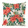 Square tropical hibiscus floral cushion cover with red flowers and green leaves - Red Hibiscus Tropical Style (9)