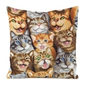 Detailaufnahme süßer Katzenmotive auf hochwertigem Satin-Kissenbezug für das Sofa - Lebendige Katzenausdrücke (6) / 45x45cm