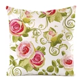 Detail eines quadratischen Kissenbezugs mit realistischen rosa und gelben Rosenmotiven - Weißer Hintergrund Realistische Rosa Gelbe Rose Stil (4684752533667)