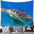 Wall hanging tapestry featuring a sea turtle swimming in deep blue ocean water - 150x100 / Peach Skin / 海龟伴游(1)