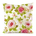 Detailansicht der rosa Rosen auf einem weißen Deko-Kissenbezug aus Kunstseide - Weißer Hintergrund Handgemalte Rosa Rose Stil (4684752533663)