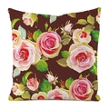 Detailansicht des Rosenmusters aus Seidenimitat und Vintage-Punkten auf dem Kissenbezug - Kaffee Polka Dot Retro Rose Stil (4684752533651)