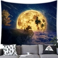 Starry sky tapestry featuring moon and piano player silhouette over a gray sofa - 3 / 100x70(Peach Skin)