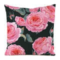 Tropical silk pillowcase with pink rose and green leaves on black background - Black Background Pink Rose Style (10)