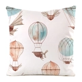 Detailed view of square faux silk pillow cover with vintage watercolor hot air balloon design - Vintage Airship Style (17)