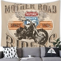 Arazzo moto vintage Route 66 per decorazione murale in stile retrò americano di casa - Stile Segnale Stradale Motociclo (2) / 150x100(Pelle di Pesca)