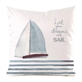 Detail of silk-like pillowcase with watercolor sailboat print and nautical stripes - Watercolor Sailboat Quote Style (12)