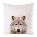 Detailed close-up of realistic wolf portrait on faux silk decorative pillow cover - Gray Wolf Portrait (9)