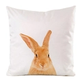 Detail of soft fabric cushion cover featuring a realistic rabbit portrait on white background - Rabbit Portrait (7)