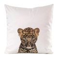 Detailed close-up of a square decorative pillow cover with a lifelike leopard cub print - Leopard Cub Portrait (5)