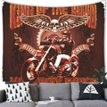 Arazzo vintage da moto americana con arte King of the Road sulla parete di un soggiorno - Stile Cavaliere Scheletro (6) / 150x100(Pelle di Pesca)