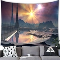 Sci-fi alien landscape wall tapestry with purple nebula and futuristic towers - 150x150 / Alien Spires Landscape (2)