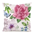 Kussenhoes met roze rozen, paarse bloemen en een blauwe vlinder print patroon - Roze Roos Blauwe Vlinder Stijl (4684752533633)