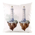 Square satin throw pillow cover with watercolor nautical lighthouse illustration - Double Lighthouse Style (1)