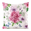Vierkante kussensloop met roze rozen en vlinders van zijdeachtige stof decor - Roze Paarse Roos Vlinder Stijl (4684752533635)