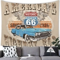 Vintage Route 66 peach skin tapestry with blue classic car on living room wall - Blue Vintage Car Road Style (3) / 100x70cm (Peach Skin)