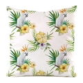 Détail de la housse de coussin tropicale avec perroquets et fleurs d'hibiscus jaunes - Style Hibiscus Cacatoès Tropical (1)